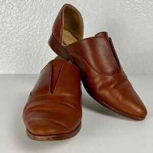 Nisolo Leather D’Orsay Flats Women’s 8.5 • Cognac Brown Minimalist Slip-On Shoes